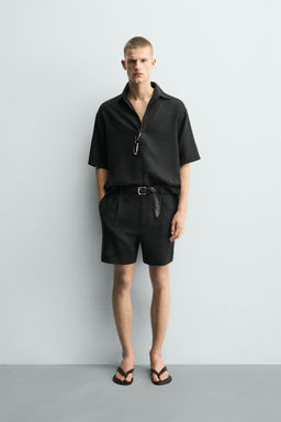 BERMUDA RELAXED FIT LINO - VISCOSA / Negro