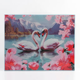 Алмазная вышивка полное заполнение «Лебеди», на раме, 40×50 см