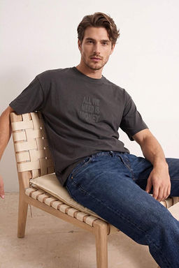 Antrasit Oversize/Geni_ Kal_p Slogan Bask_l_ T-Shirt TMNSS26TS00071
