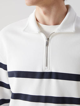 Polo Yaka Uzun Kollu ?izgili Erkek Sweatshirt