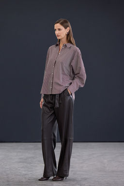 Trendyol Studio Bordo-Cok Renkli Cizgili Oversize Pamuklu Poplin Gomlek TWOAW26GO00107 - Trendyolmilla фото 3