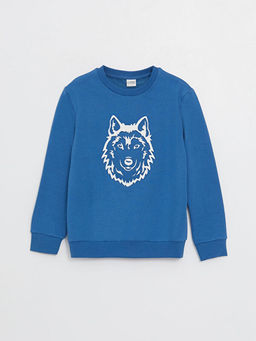 Bisiklet Yaka Bask?l? Uzun Kollu Erkek ?ocuk Sweatshirt