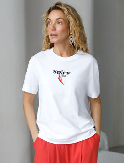 Футболка Vilatte с принтом хлопок с эластаном белая