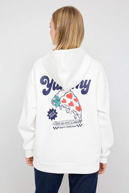 Teen Ekru S?rt Bask?l? Oversize/Genis Kal?p Kapusonlu Orme Sweatshirt TWOAW26SW00166 - Trendyolmilla фото 5