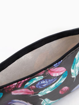 Косметичка-пенал на молнии, плоская, маленькая, с рисунком, чёрная/разноцветная