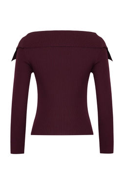 Bordo Carmen Yaka Triko Kazak TWOAW22KZ0993