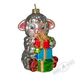 Овечка серая с подарками (стекло) 6х6х10 см