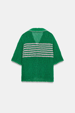 CHAQUETA PUNTO CALADO RAYAS MANGA CORTA / Verde - Zara фото 6