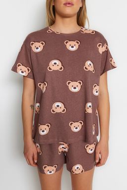 Trendyolmilla Ekru %100 Pamuklu Ay?c?kl? Sortlu Orme Pijama Tak?m? THMSS23PT00005  фото 29