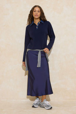 Cok Renkli Cizgili Denim Garnili Polo Yaka Triko Kazak TWOAW26KZ00283 - Trendyolmilla фото 7
