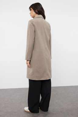 Trendyolmilla Vizon Kruvaze Regular Yunlu Midi Kaban TWOAW25KB00016  фото 5