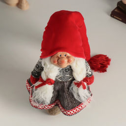 Кукла интерьерная текстильная «Бабусечка в длинном красном колпаке и сером платье», 25 см