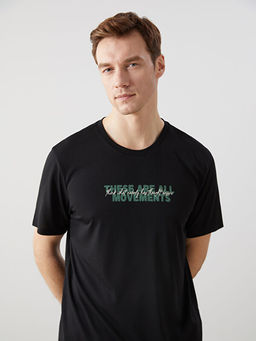 Bisiklet Yaka K?sa Kollu Bask?l? Penye Erkek Ti??rt