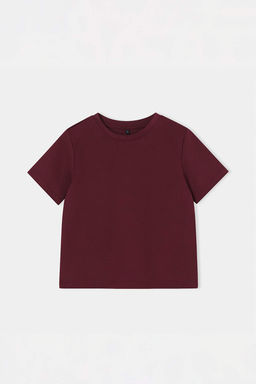 Bordo Duz Regular Bisiklet Yaka Standart Kol K?sa Interlok Orme T-Shirt TWOSS26TS00064