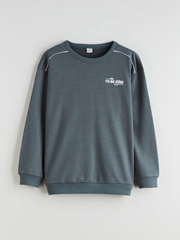 Bisiklet Yaka Bask?l? Erkek ?ocuk Sweatshirt