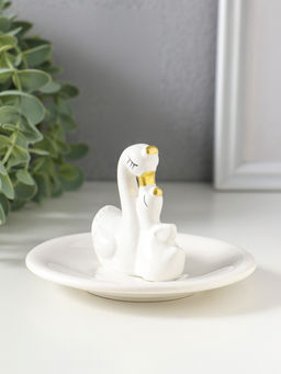Фигурка - подставка для колец «Лебедь с малышом», керамика, белая, 10×10×7 см