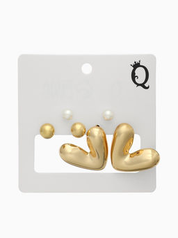 Серьги QF Сердечки, набор 3 пары, цвет золото  фото 3