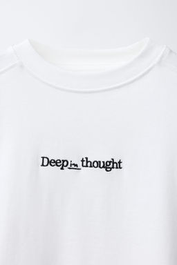 CAMISETA TEXTO BORDADO / Blanco roto - Zara фото 4