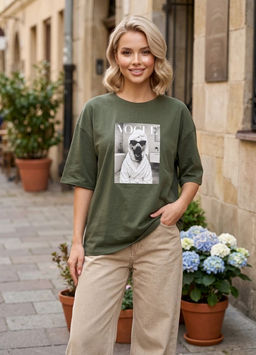 K13529 Футболка OVER SIZE (хлопок) ХАКИ