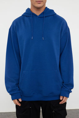 Lacivert Oversize/Genis Kesim Kapusonlu Ici Polar/S?cak Tutan Sweatshirt TMNAW23SW00195