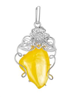 Крупная подвеска из цельного натурального янтаря медового цвета Филигрань