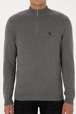 Erkek Slim Fit Yar_m Fermuarl_ Gri Melanj Basic Kazak - U.s. polo assn фото 6