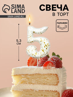 Цена за 2 шт. Свеча в торт «Белые брызги», цифра 5