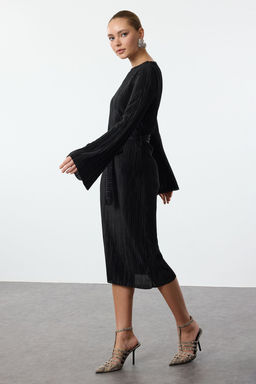 TRENDYOLMILLA Mor Premium Pilise Kumasl? Flare Kol Detayl? A-Line Midi Orme Elbise TWOAW24EL00125 фото 18