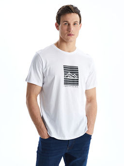 Bisiklet Yaka K?sa Kollu Bask?l? Penye Erkek Ti??rt