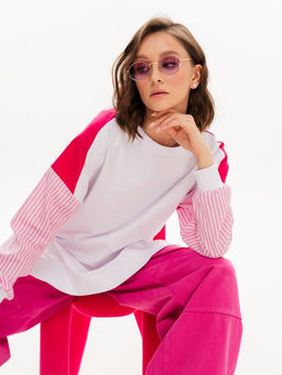 Свитшот с хлопковыми рукавами в полоску 90.2.1 - Sahar art lab фото 3