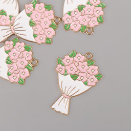 Цена за 5 шт. Декор для творчества металл, эмаль Букет цветов, 3.4?2.5 см