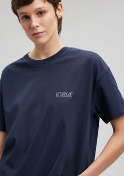 Mavi Logo Bask?l? Lacivert Tisort