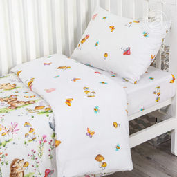 Лесные друзья Детский/Пододеяльник: 1 шт. - 147*112; Простыня: 1 шт. - 150*110; Наволочка: 1 шт. - 40*60; Поплин ясельный