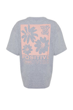 TRENDYOLMILLA Lacivert %100 Pamuk S?rt Bask?l? Oversize/Genis Kal?p Bisiklet Yaka Orme T-Shirt TWOSS23TS00321  фото 10