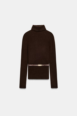 100% WOOL HIGH NECK JUMPER WITH BELT - Zara фото 5