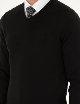 Siyah Slim Fit V Yaka Basic Triko Kazak - Pierre cardin фото 7