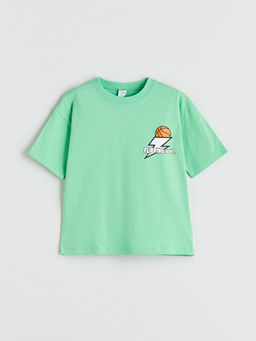 Bisiklet Yaka Bask?l? Erkek ?ocuk Ti??rt