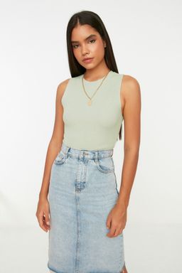 Mint Bisiklet Yaka Crop Bluz TWOSS21BZ0098