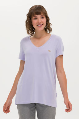Женская сиреневая базовая футболка с v-образным вырезом Неожиданная скидка в корзине
