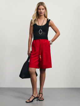 Удлиненные шорты из вискозы на завязках / Zarina  фото 2