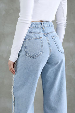 Mavi Puskullu Yuksek Bel Duz Kesim Straight Jeans TWOSS25JE00139 - Trendyolmilla фото 5