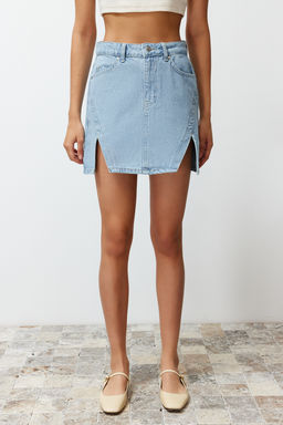 TRENDYOLMILLA Limited Edition Mavi More Sustainable Y?rtmacl? Mini Denim Etek TWOSS23ET00347  фото 15