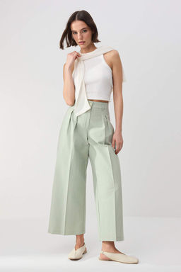 Trendyolmilla Wardrobe Essentials  Ac?k Haki Gabardin Crop Wide Leg Pantolon | TWOSS26PL00024