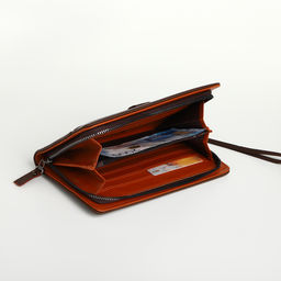 Портмоне-клатч мужской на молнии, с ручкой, наружный карман, коричневое