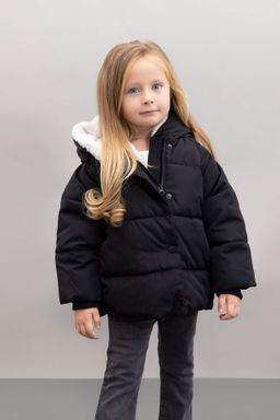 K?z Bebek Ruzgar Gecirmez Su Itici Kapusonlu Suni Kurk Astarl? Mont - Defacto фото 2