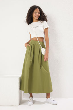 TRENDYOLMILLA Lacivert Pile Detayl? Maxi Boy Dokuma Etek TWOSS25ET00158