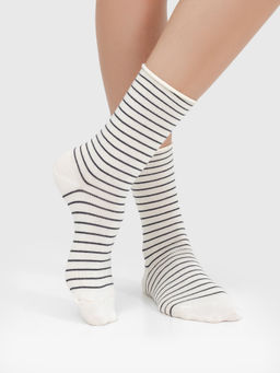 Цена за 5 пар! Высокие женские носки без резинки кремового цвета в полосочку кремовый 245K-2039