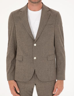 Kahverengi Slim Fit Y_n Kar___ml_ Tak_m Elbise