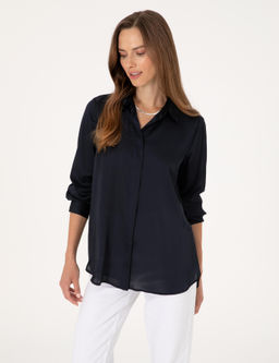 Lacivert Comfort Fit Saten Uzun Kollu G_mlek - Pierre cardin фото 3