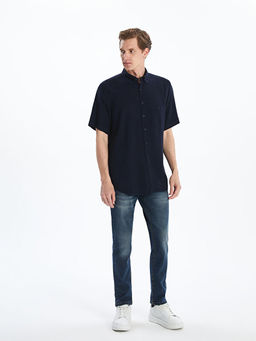 Regular Fit K?sa Kollu Keten Kar???ml? Erkek G?mlek